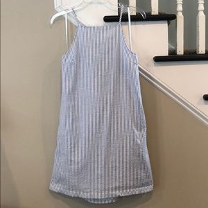 Blue seersucker shift dress